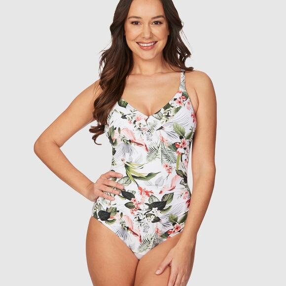 NIP TUCK SWIM One Piece Swimsuit Tummy Control White Isle of Waimea Edith Sz 8 - Picture 1 of 13